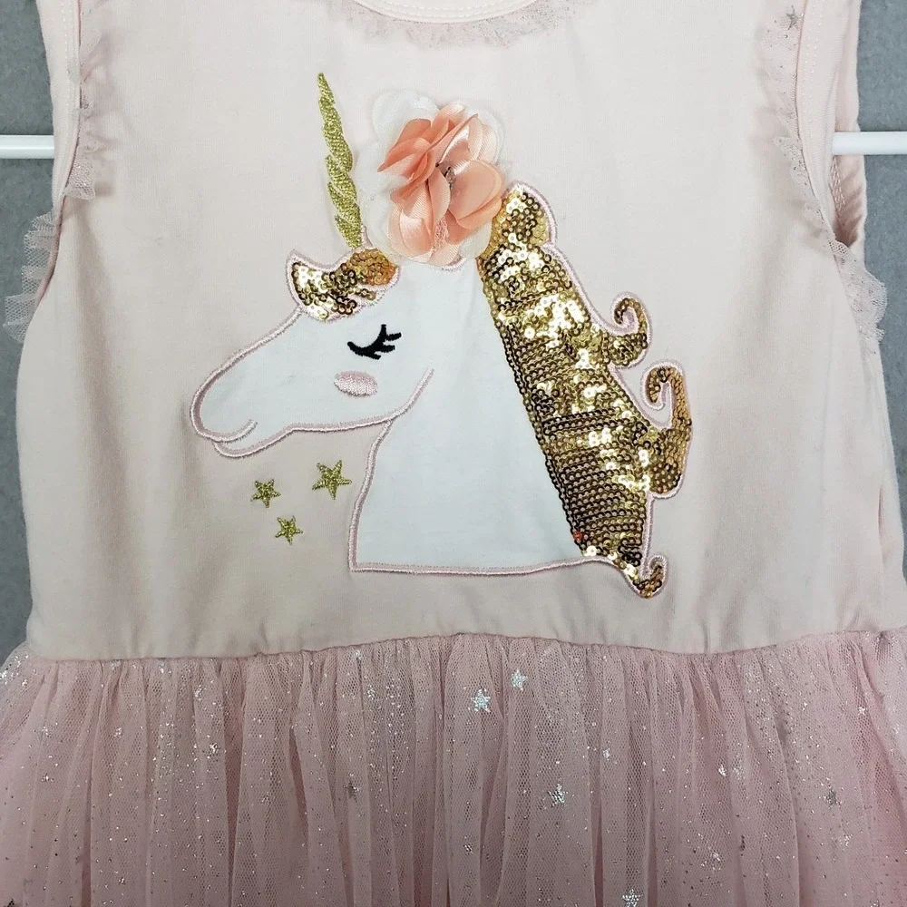Unicorn Tutu Dress Pastel Pink Sparkle Star Balletcore Girls Size 5-6 Years